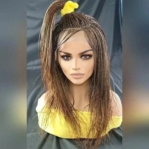 Handmade Auburn Ombre Braided Lace Wig Micro millions braids, medium. YASSINE - Picture 2 of 15